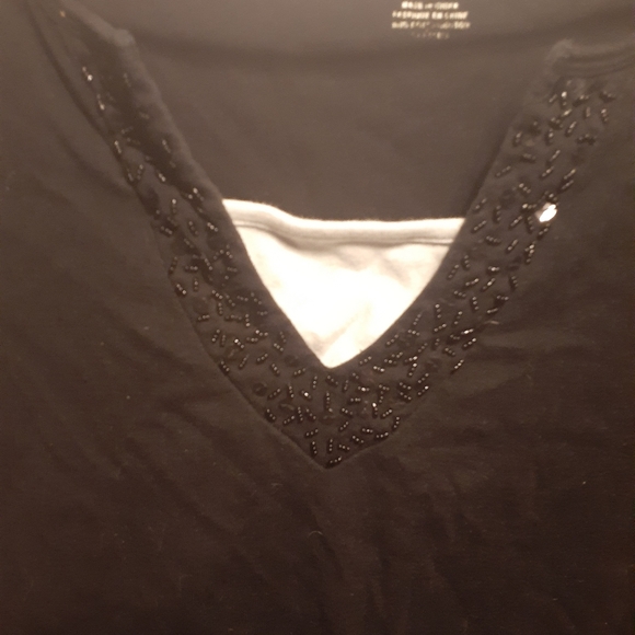Black Beaded Collar Fooler Top - Picture 2 of 5